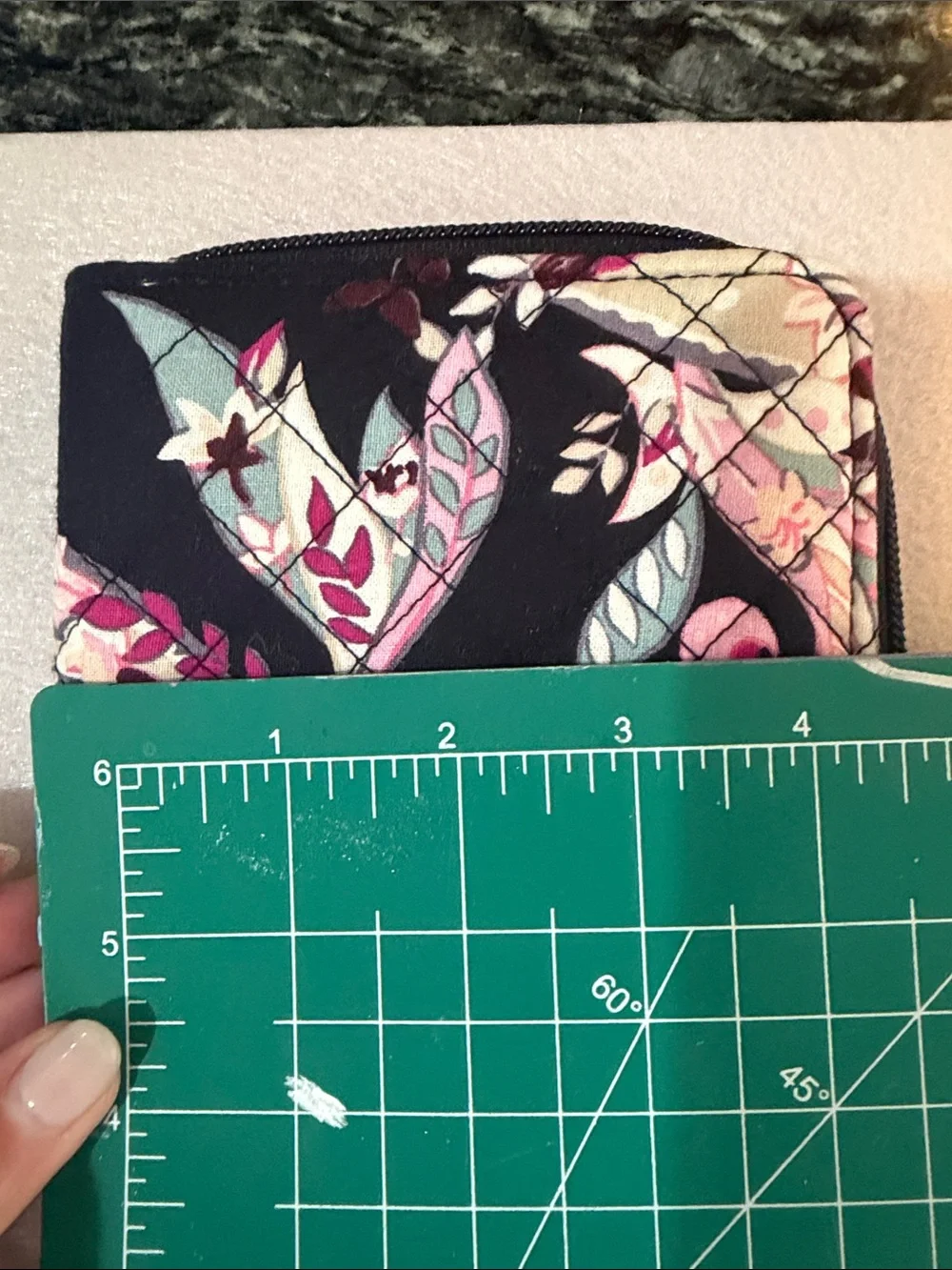 Vera Bradley Black Floral Quilted Wristlet with Pink and Cream Accents